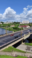 Bridge traffic flows normally in Hrodna Belarus morning