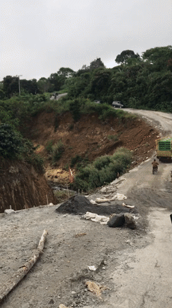 Road damage observed in forested Indonesian hill area