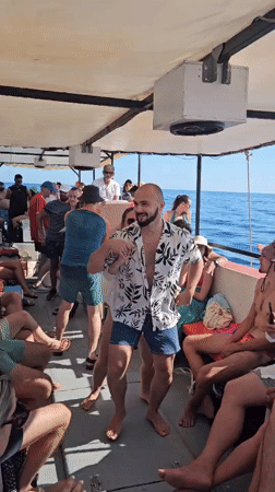 Boat party off the Montenegrin coast near Sveti Stefan