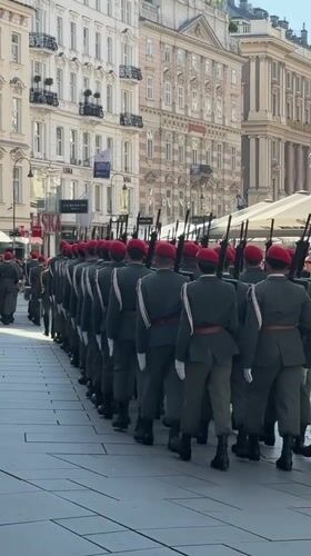 Military march and horse carriage near Stephansdom, Vienna