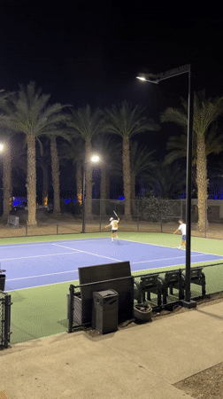 Twilight scenes captured in Coachella showing modern architecture, water features