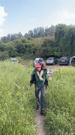Man gives woman piggyback ride in Israeli regional council