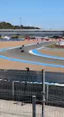 Motorcycles practice on sunny day at Jerez racetrack