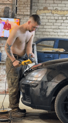 Auto garage work and personal moments captured over hour