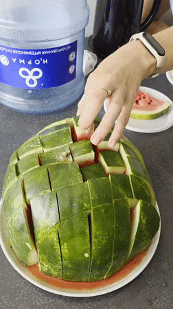 Grid-cut watermelon, ready to eat in Brest