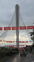 Vehicle captures view of Millennium Bridge in Podgorica