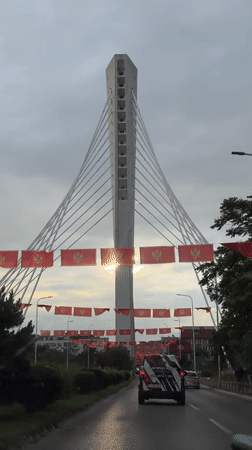 Vehicle captures view of Millennium Bridge in Podgorica