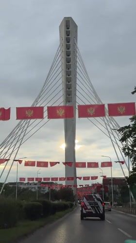 Vehicle captures view of Millennium Bridge in Podgorica
