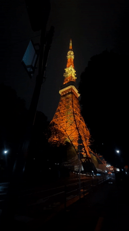 Tokyo Tower captured illuminated in orange and white at night