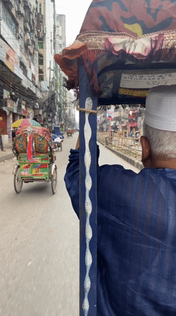 Rickshaw ride captured on video in busy Dhaka street
