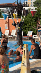Crowded summer pool day in Gatteo, Italy