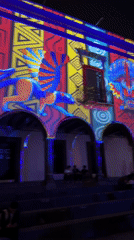 Light show illuminates colonial building in Puebla, Mexico