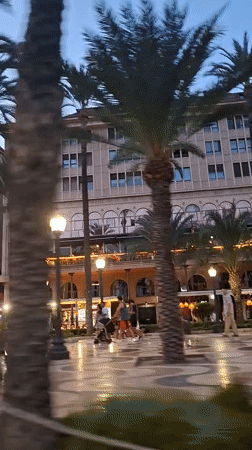Alicante summer night: fountain square to marina waterfront