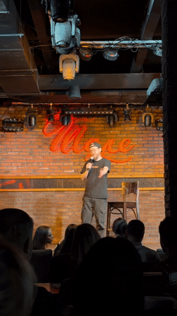 Standup comedy performance documented in Klin, Russia venue