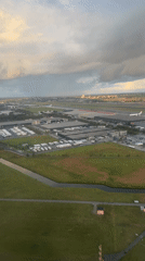 Aerial perspective over Schiphol Airport on a cloudy morning