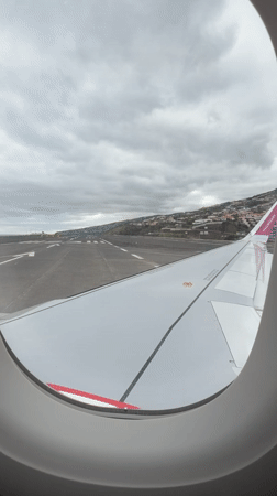 Aircraft approaches runway for landing near Santa Cruz, Portugal