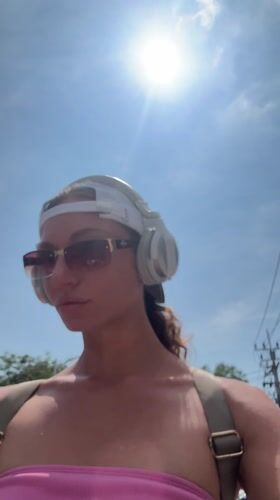 Woman filmed outdoors in sunny Baan Chaweng, Thailand