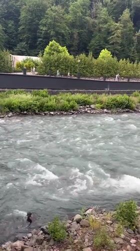 Estosadok's river, mountains, and resort infrastructure in summer