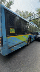 SUV collides with Delhi bus, front end crushed