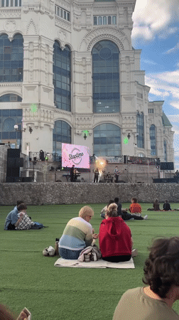 Outdoor concert by Stoptime music group in Astrakhan, Russia