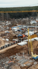 Toddler plays indoors near construction site in Izhevsk