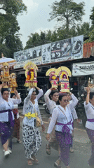 Traditional Balinese procession observed in Blahbatuh, Indonesia