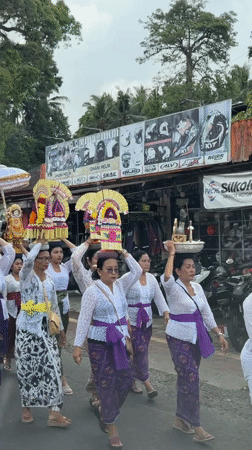 Traditional Balinese procession observed in Blahbatuh, Indonesia