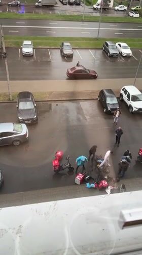 Delivery scooters overturned, helicopter spotted in Murino, Russia