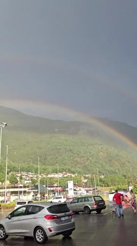 Double rainbow over Sonico after a summer rainstorm