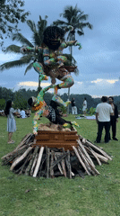 Fire dancers perform torch shows in Petang, Indonesia