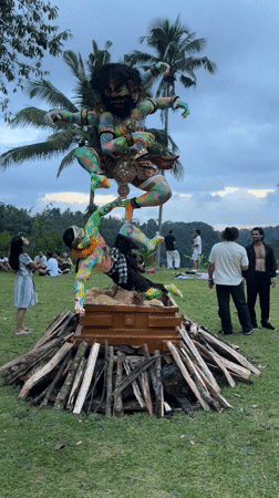 Fire dancers perform torch shows in Petang, Indonesia