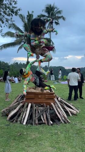 Fire dancers perform torch shows in Petang, Indonesia