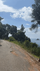 Man walks dog along Montenegro coast carrying decorated jar