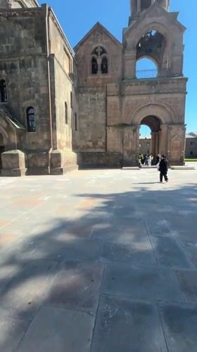 Visitors gather at historic Etchmiadzin Cathedral in Armenia
