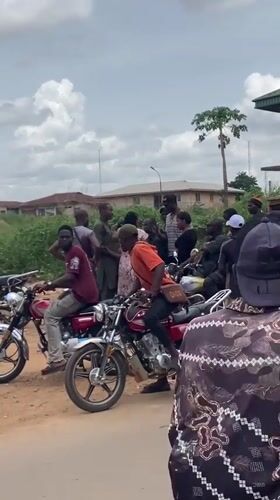 Motorcycle group gathers on roadside in Abakaliki, Nigeria