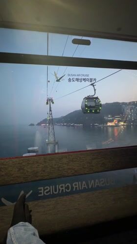 Tourist enjoys Busan cable car ride and seafood dining