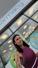 Woman in athletic wear spotted outside Pleven pharmacy