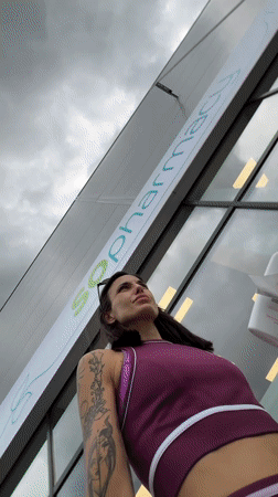 Woman in athletic wear spotted outside Pleven pharmacy
