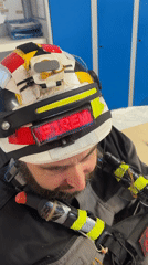 Worker in decorated hard hat spotted smiling in Brest