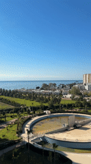 Aerial view captures coastal Erdemli, Turkey with empty pool