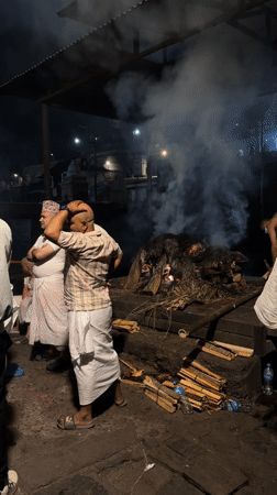 Traditional cremation ceremony observed in Kathmandu evening hours
