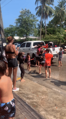 Thai New Year water fights celebrated in Ban Bang Rak