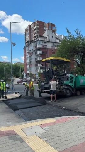 Street paving operation with heavy machinery in Veliko Tarnovo