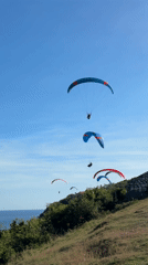 Morning paragliding session launches over Kuta Selatan coastline