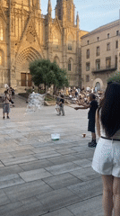 Bubble performer and Gothic Quarter streets, Barcelona afternoon