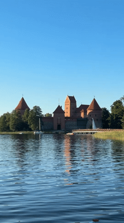 A calm afternoon at Trakai's lakeside castle and marina