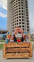 Roadside coffee roasting setup in Sociteni, Moldova