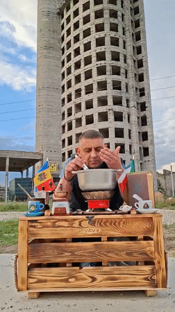 Roadside coffee roasting setup in Sociteni, Moldova
