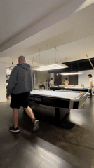 Evening indoor moments captured in Budva: pool games, pet embrace