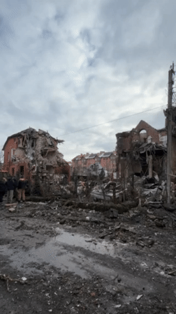 Extensive destruction documented in Ukrainian residential area with cleanup underway